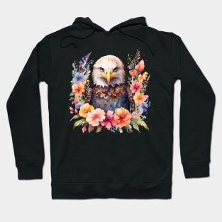 A bald eagle decorated with beautiful watercolor flowers Hoodie